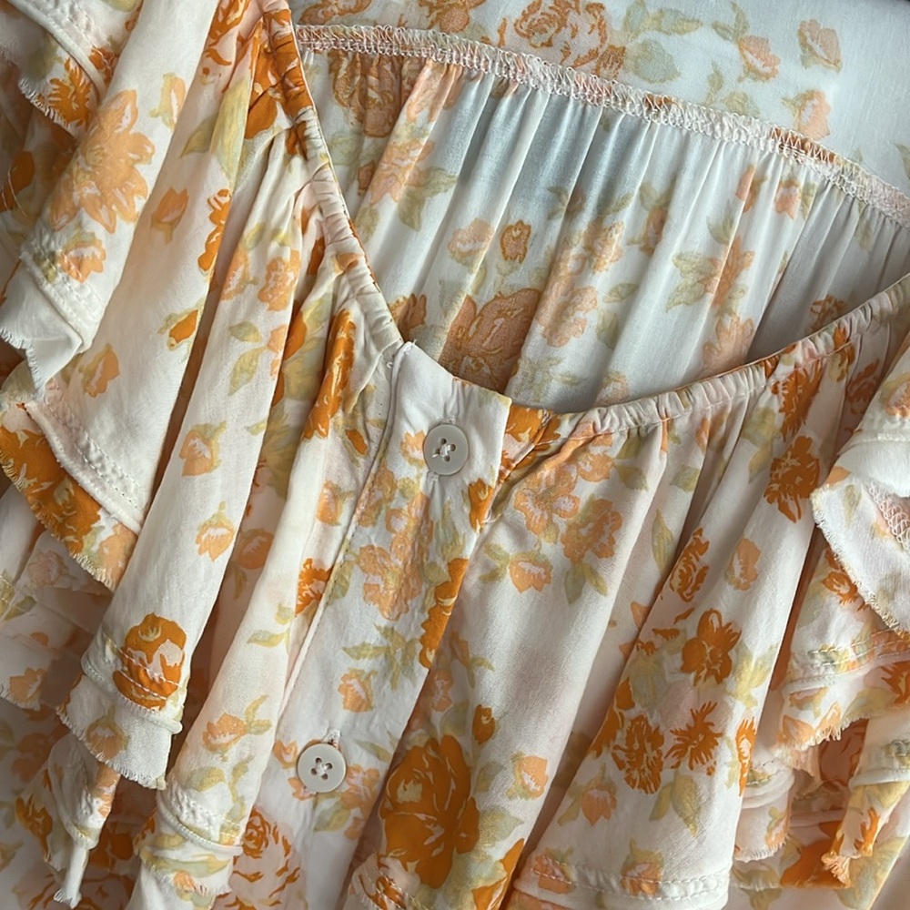 Free people loretta printed oversized tunic in tea combo orange & white  xs B17 - Picture 6 of 11
